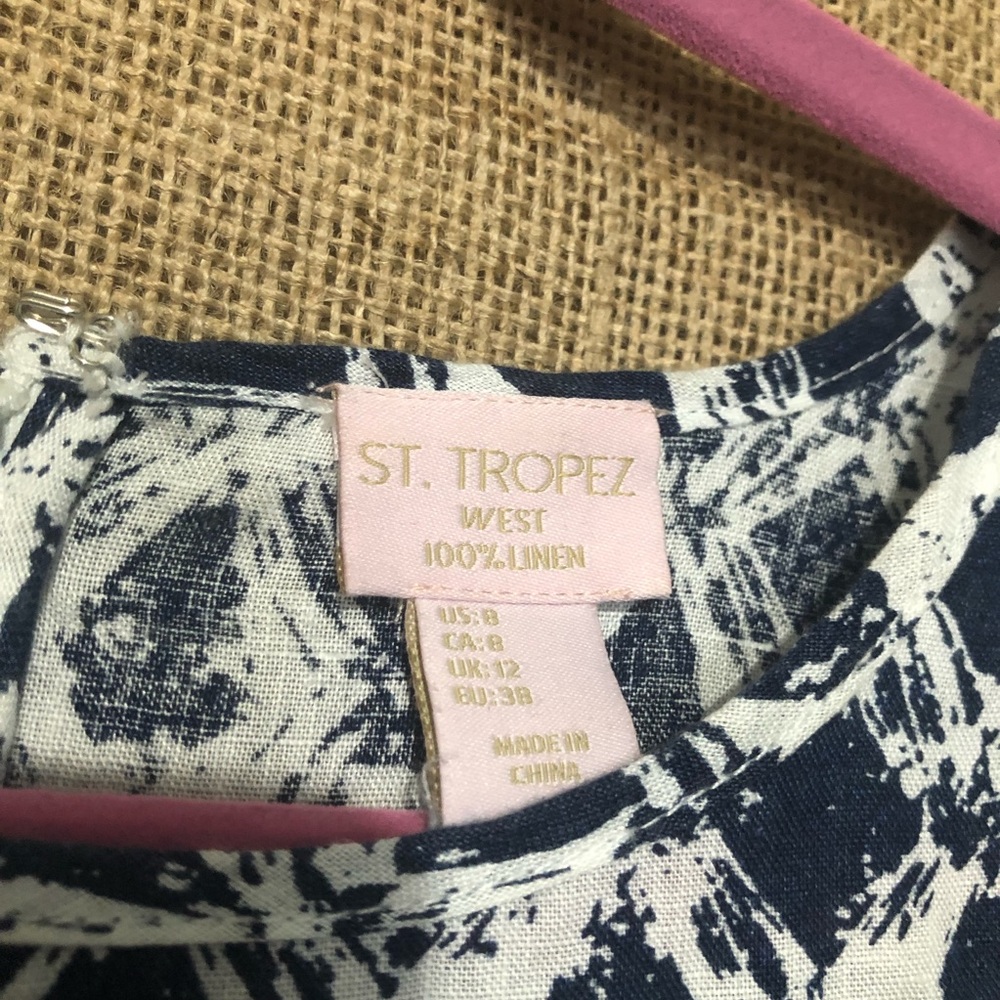 St Tropez West SZ 8 Linen Dress Casual Midi Print - Picture 3 of 5